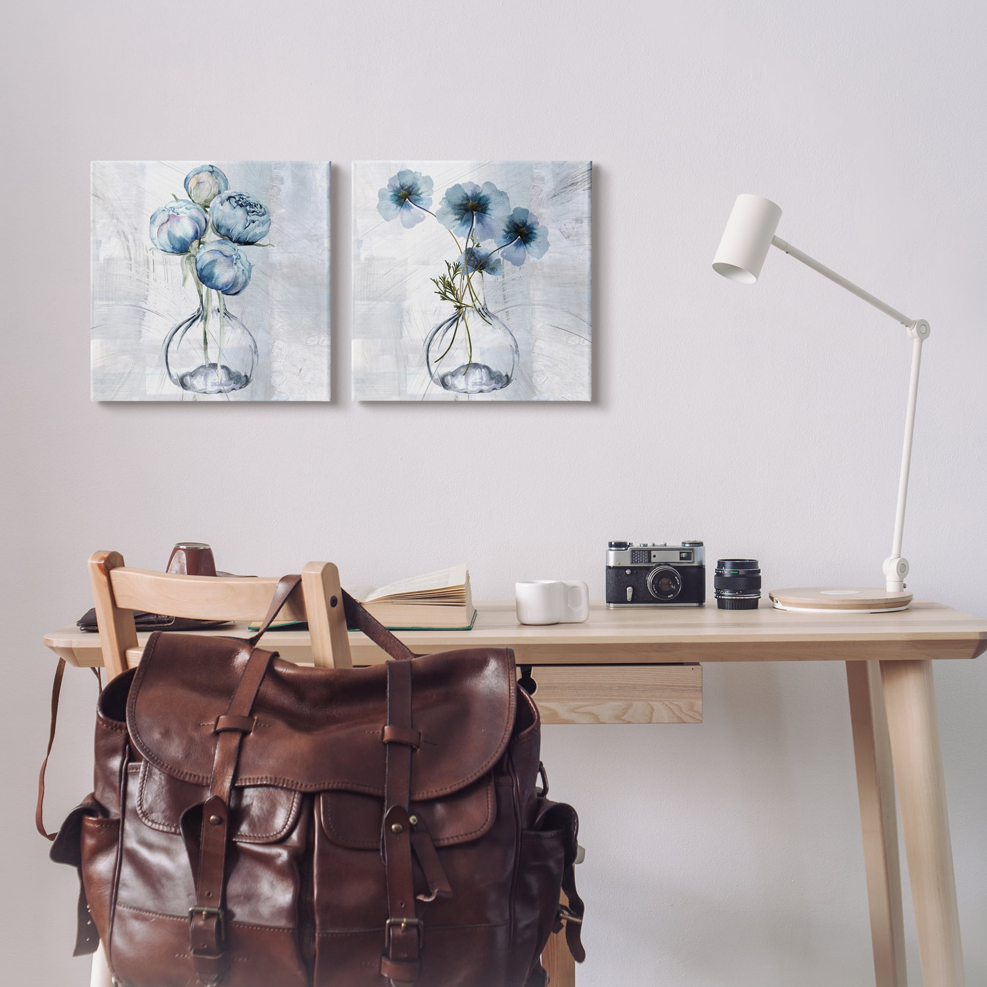 Stupell Industries Blue Hibiscus Flower Floral Blossom Glass Vase Painting, 17 x 17, Design by Mindy Sommers