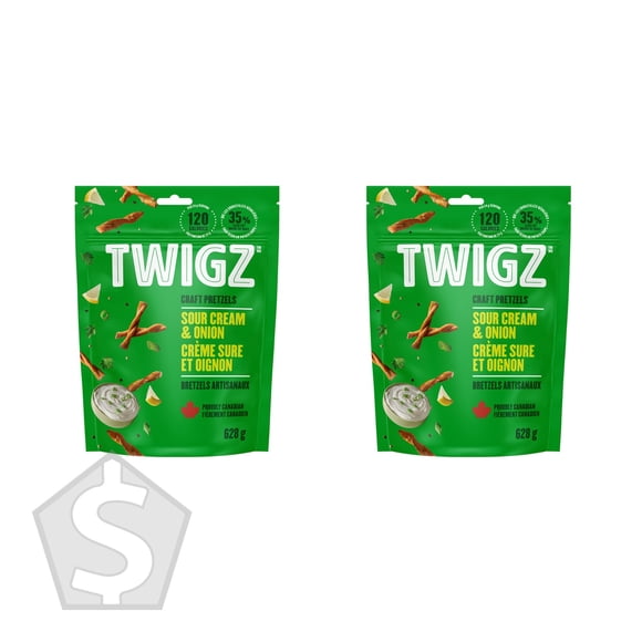 Twigz Sour Cream and Onion Baked Pretzel Snacks, 628 g (Pack of 2), 1.26 kg Total