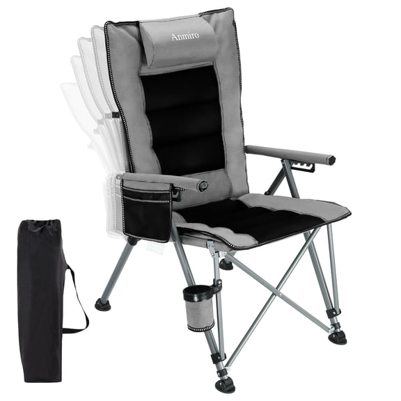Folding Camping Chair For Adults With Adjustable Back, Heavy-Duty 400 Lbs Support, Oversized Collapsible Portable High Back Reclining Chair For Outdoor Lawn Patio Balcony (Grey)