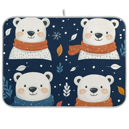 

Polar Bears Snow Dish Drying Mat Dish Drainer Rack Mats Water Absorbent Non-Slip Easy Clean Heat Resistant for Kitchen Counter