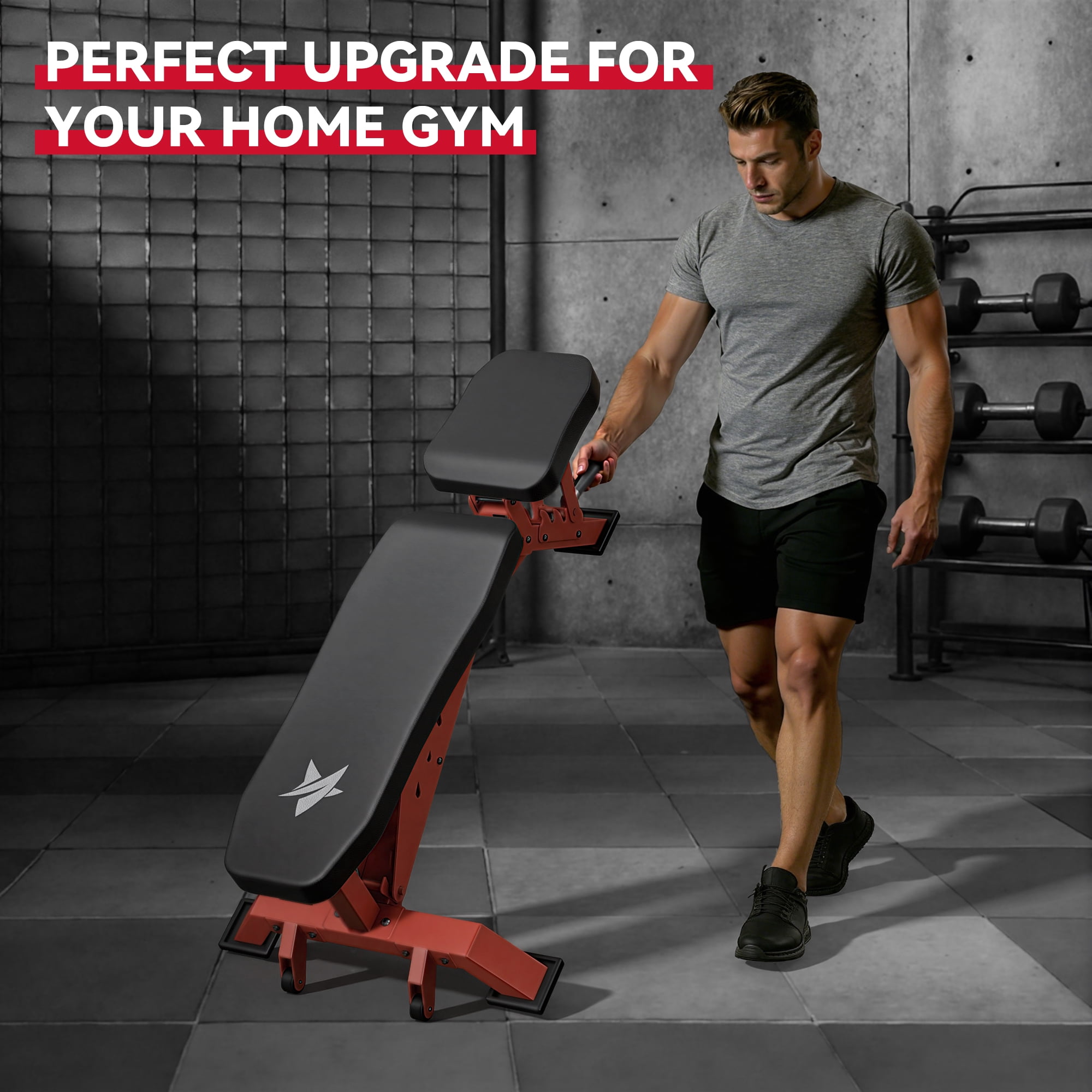 FASTES Adjustable Weight Bench 8 Positions Foldable Workout Bench Heavy-duty Weight Bench Press for Home Gym Full Body Strength Training, Max Weight 1400lbs, Red