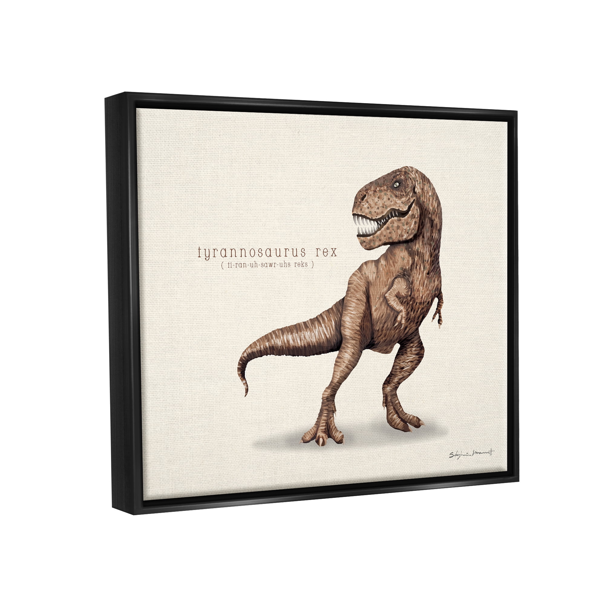 Stupell Educational T-Rex Dinosaur Animals & Insects Painting Black Floater Framed Art Print Wall Art