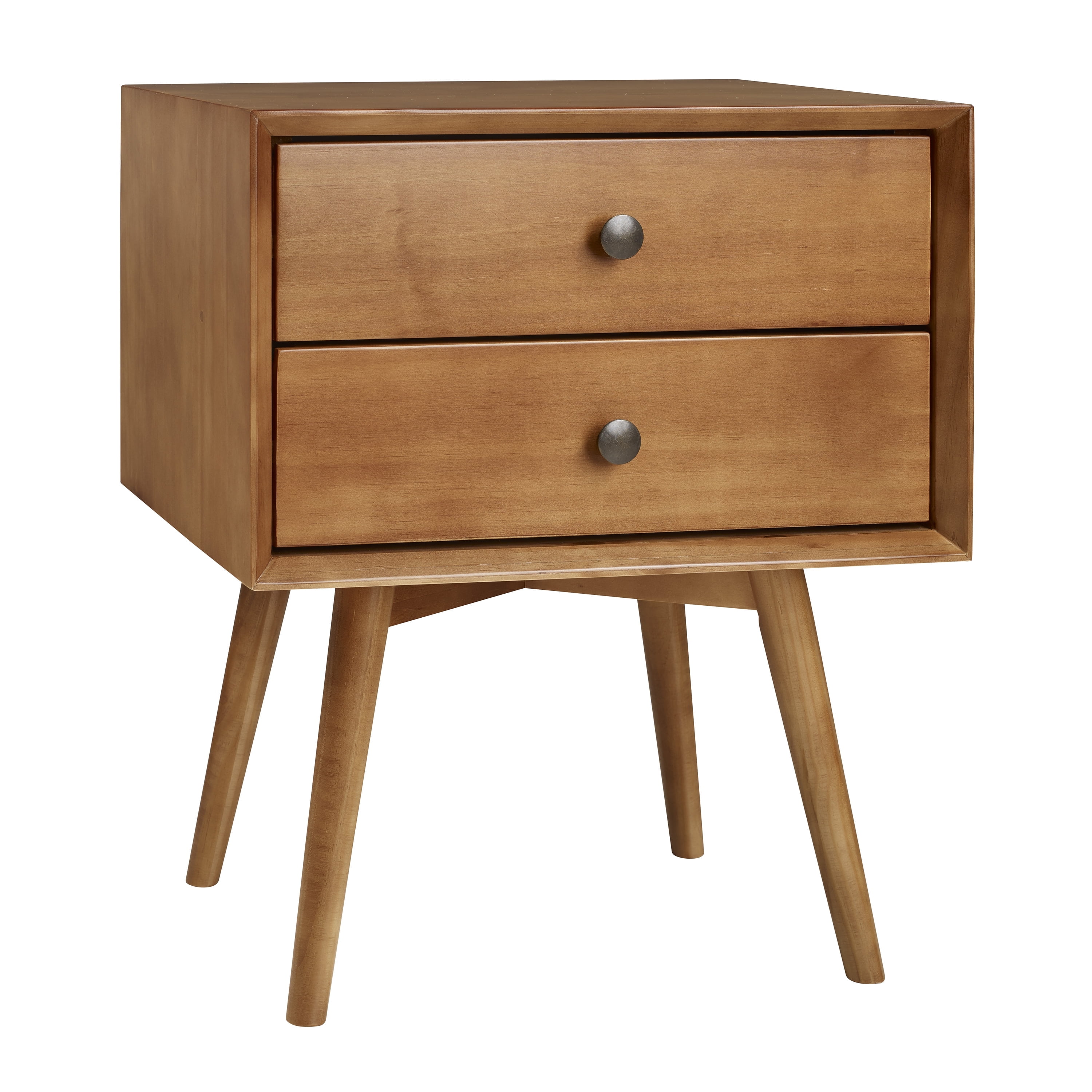 Walker Edison Mid Century Modern 2 Drawer Nightstand Caramel