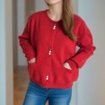 thumbnail image 4 of Byworldtasic Womens Sweaters Women's Button Up Crew Neck Cardigan Long Sleeve Knitted Sweater Outwear With Pockets Red, 4 of 6
