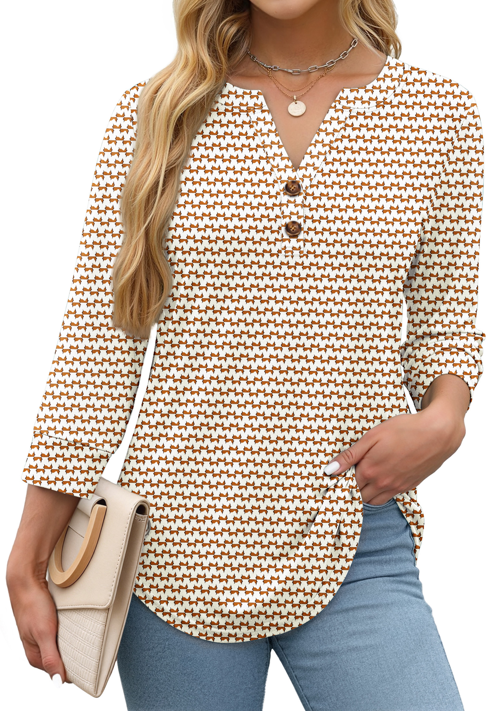 Fantaslook Womens Blouses 3/4 Sleeve V Neck Henley Shirts Dressy Casual Tops Summer Fall Fashion Clothes