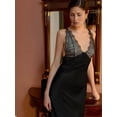 thumbnail image 4 of Deep V Neck Lace and Satin Maxi Dress for Elegant Evening Occasions Black M, 4 of 9