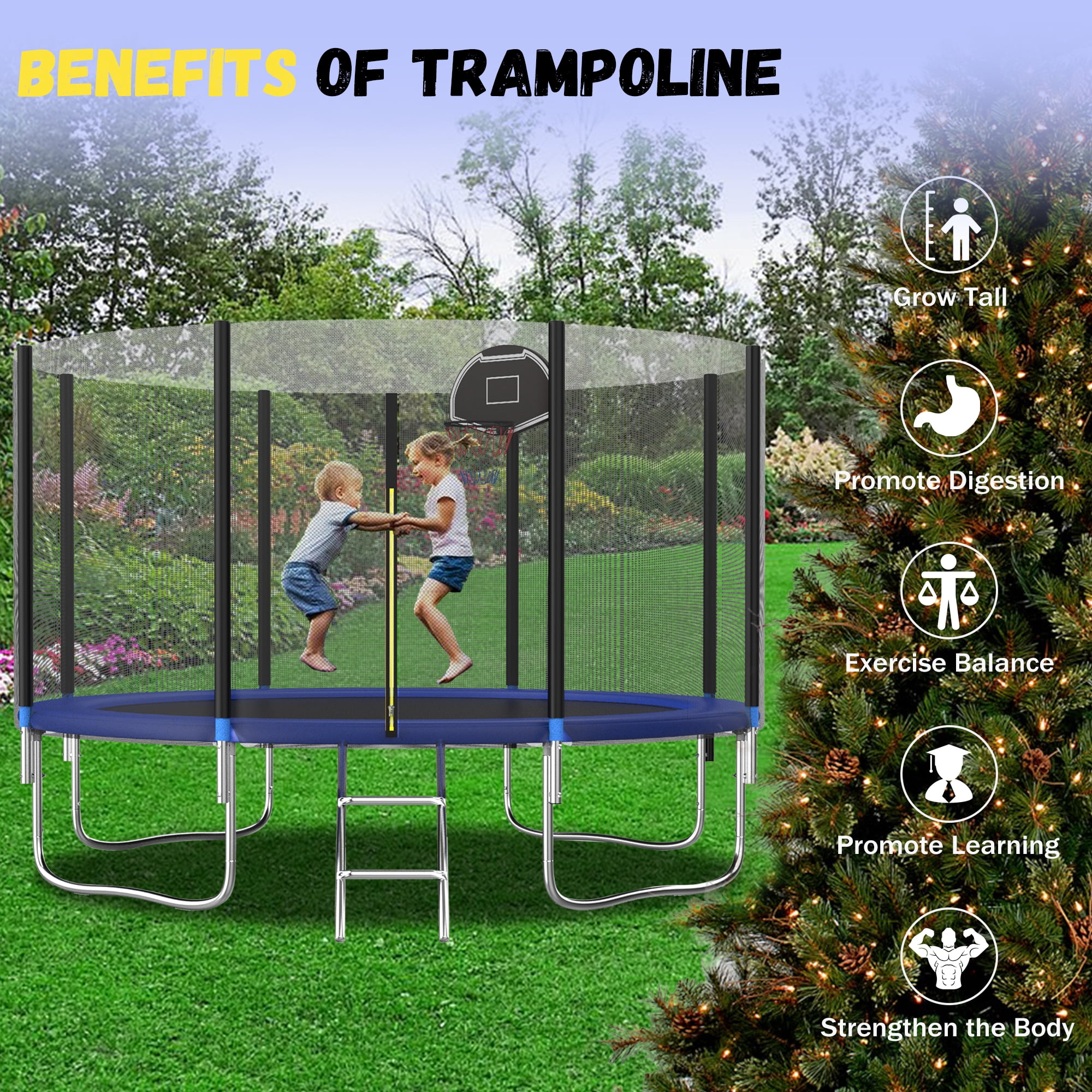 Shengchao Trade 12FT Trampoline with Safety Enclosure Net, ASTM Approval, and Basketball Hoop