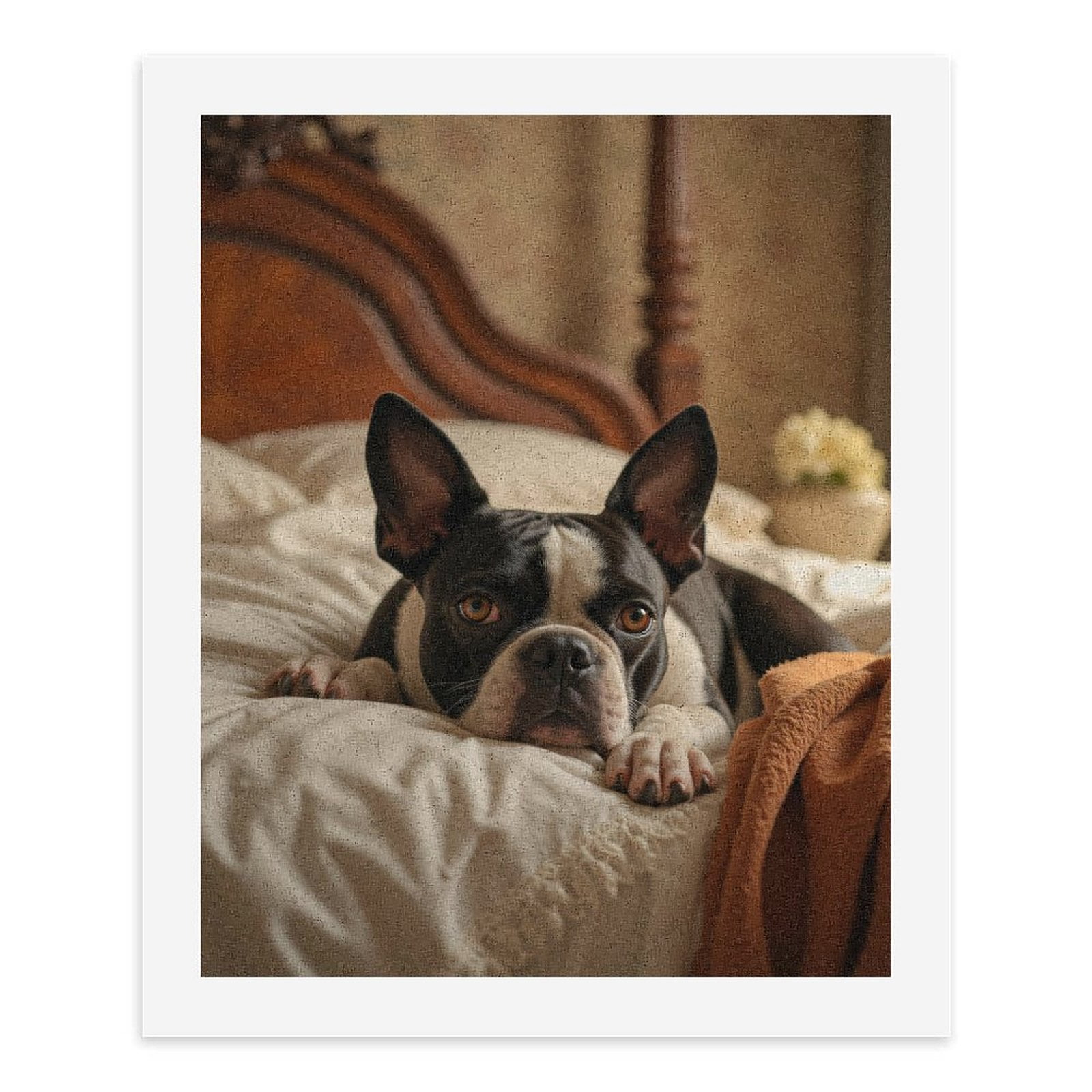 Paint by Numbers Kit for Adults, Boston Terrier Resting On Bed Paint by Numbers, Easy Paint by Numbers Kit for Adults Beginner, DIY Adult Paint by Number Kits on Canvas, Home Decor