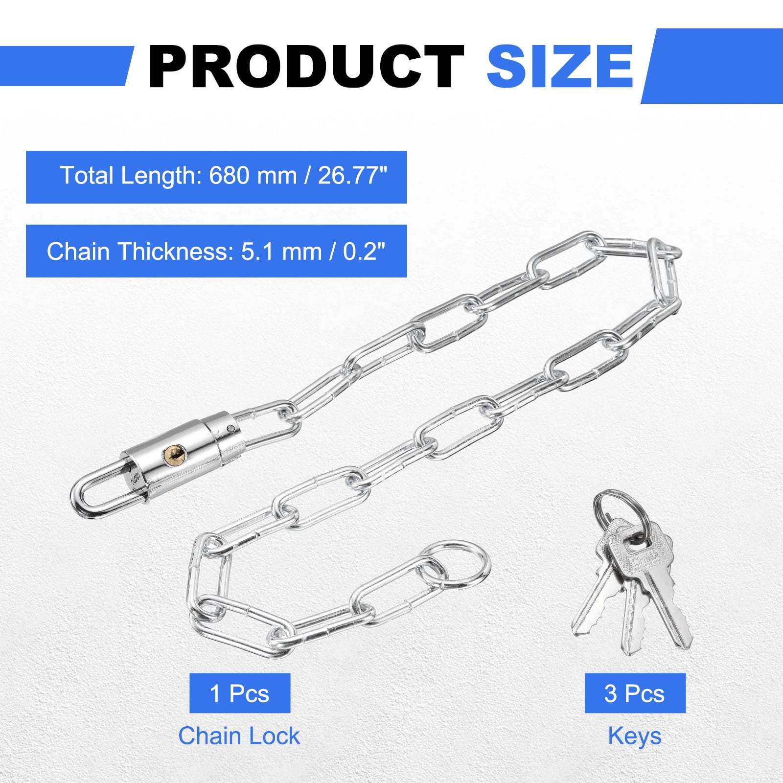 Bike Chain Lock, (27 Inch, Silver) (1 Pcs), Manganese Steel Anti-Theft Bicycle Round Chain Lock with Keys, Suit for - Bike/Motorcycle/Scooter/Truck