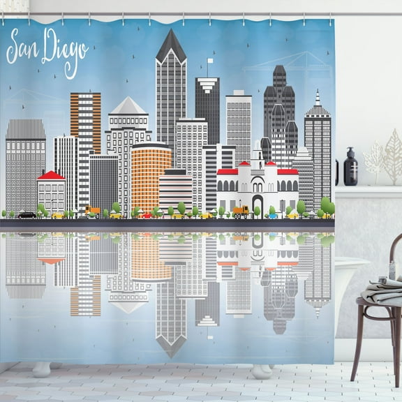 Ambesonne San Diego Shower Curtain, City Skyline Reflections, 69"Wx75"L, Multicolor