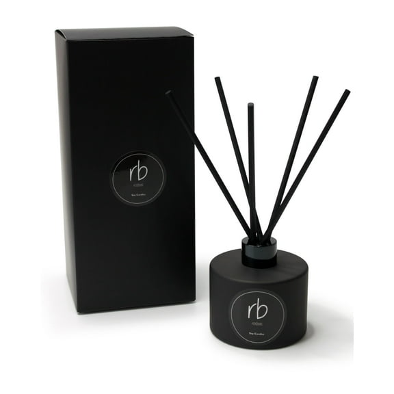Rosbas, Reed Diffuser Set, Peppermint & Eucalyptus Scented, 6 oz Matte Black Glass Bottle, Gift Boxed, Long Lasting Freshener, Fragrance for Home, Handmade in USA