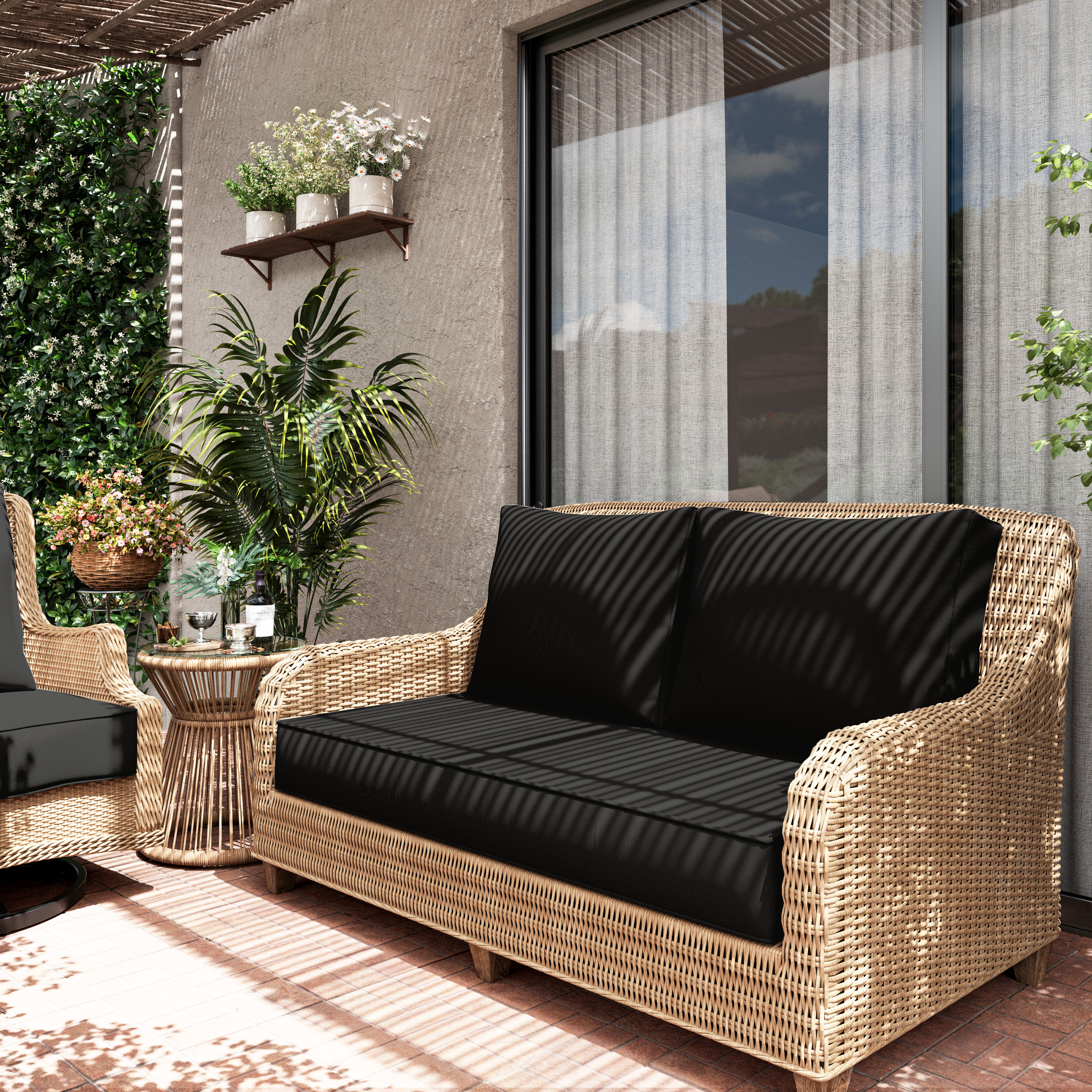 Pakunoda Outdoor Loveseat Cushion Set 46 x 26 Inch, Water Repellent, Fade Resistant, Patio Loveseat Replacement Cushions for Couch Bench and Swing, Black
