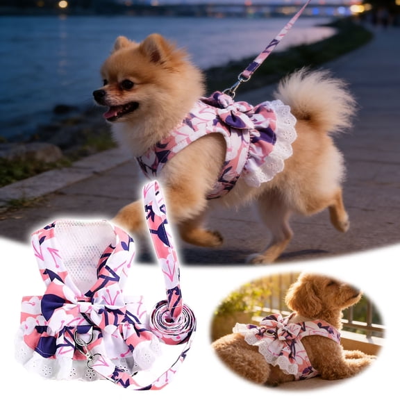GeBuSn Cute Dog Dress Small Dog Clothes for Girls Female Puppy Outfits Bowknot Doggy Cat Princess Dress Harness Set for Holiday Birthday Party Clothing (XS)