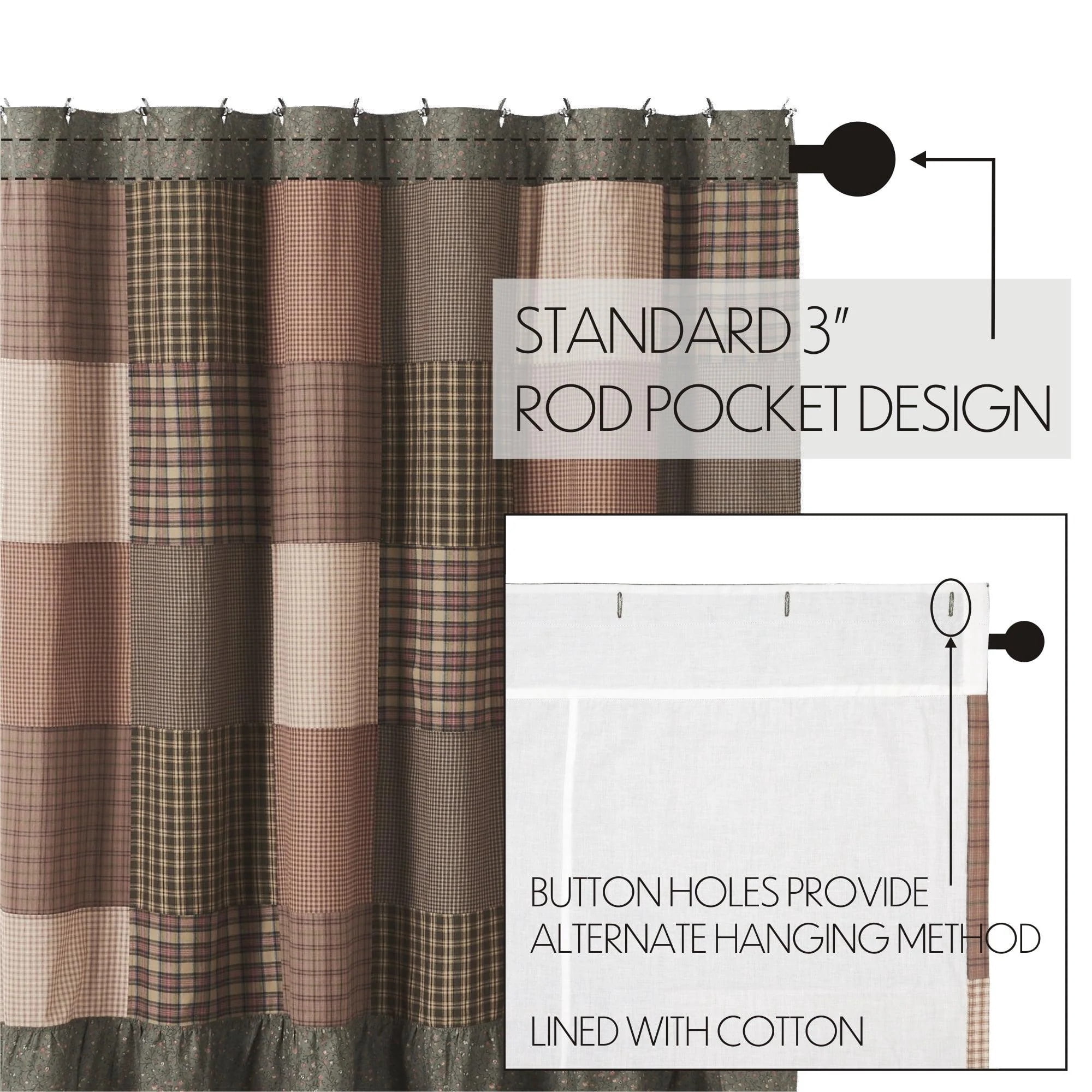 VHC Brands Crosswoods Patchwork Shower Curtain, Green, 72x72