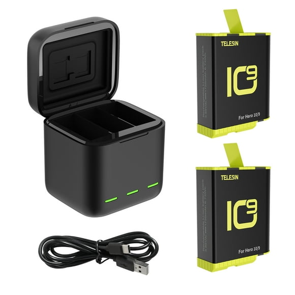 Mistaha TELESIN GP-BNC-901-B Battery Charger and Storage Box Kit with 2x 1750mAh Batteries for Gopro Hero 11/10/9 - Compact Design, Clear Indicators, Multi-protection, Fast Charging.