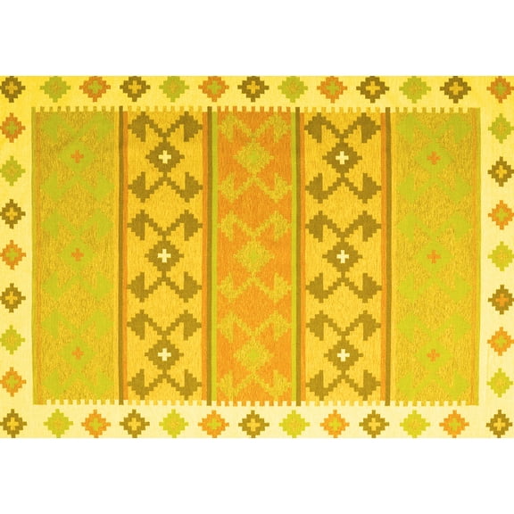 Ahgly Company Indoor Rectangle Abstract Yellow Contemporary Area Rugs, 5' x 7'