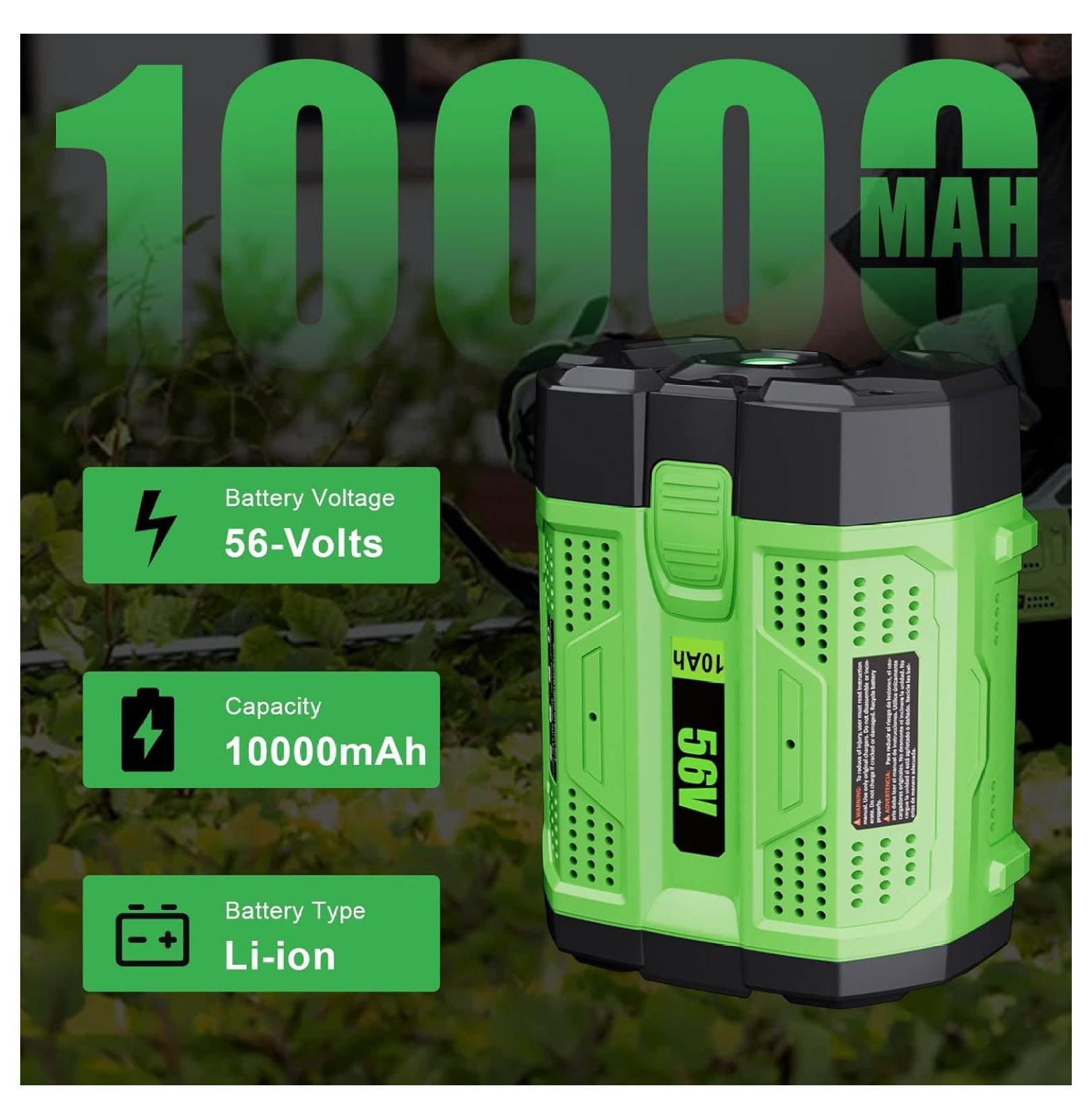 56V 10Ah EGO Battery Replacement - BA2800 BA4200 56 Volt Lithium Battery for EGO Power Tools - CS1604 CS1804 LB6504 HT2400 - 10000mAh Black