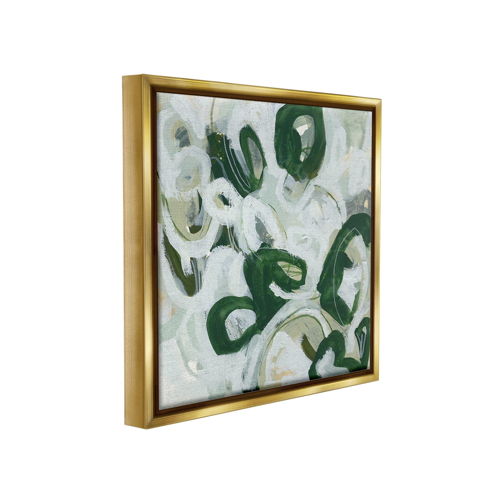 Stupell Industries Green Hued Shapes Abstract Painting Gold Floater Framed Canvas Art Print Wall Art, 25 x 25