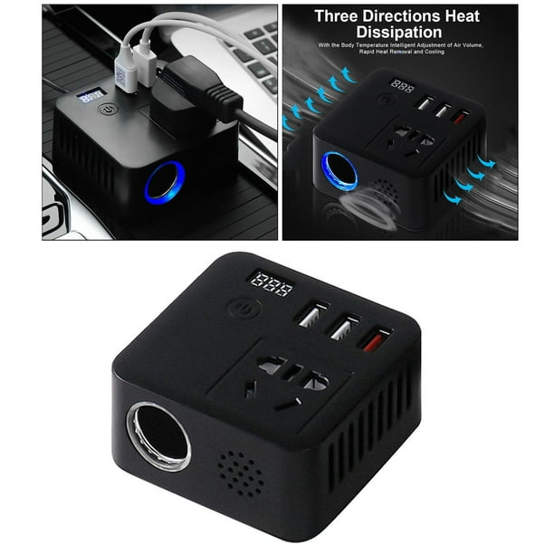 Convertidor de inversor de corriente de coche perfecl 150 W 12V con ventilador de refrigeración interno silencioso Negro