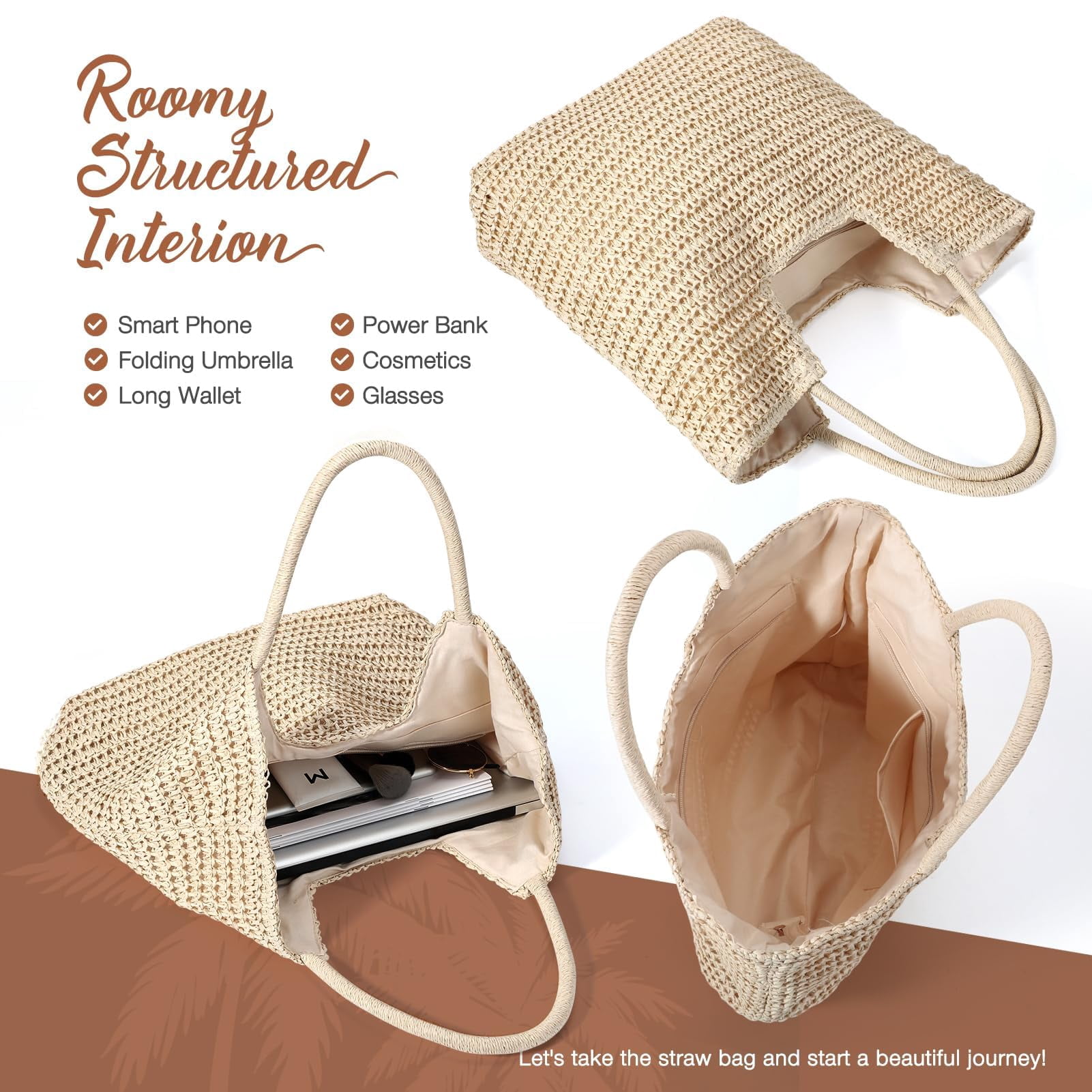 Crochet Tote Bag Beach Bags for Women Summer Bag Cute Beach Bag Mesh Beach Bag(khaki 3)