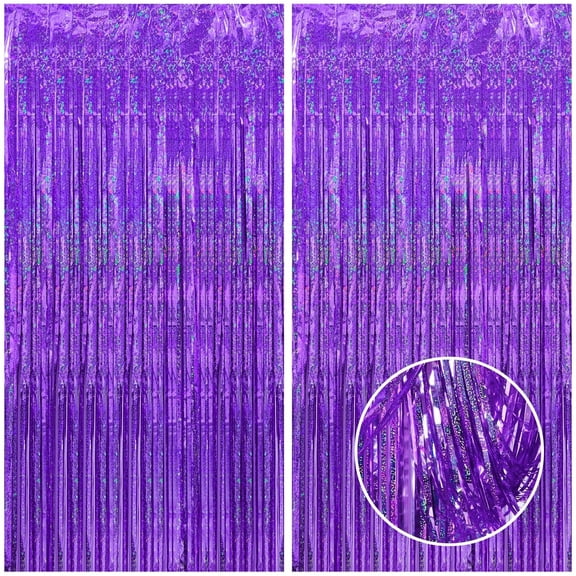 4 Pack 3.2x6.56 Ft Purple Tinsel Curtain Party Backdrop Streamers for Party Decorations