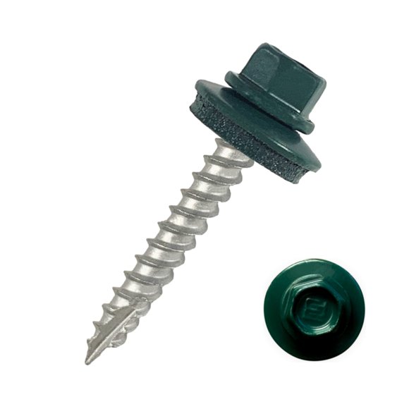 EAGLE 1 Metal Roofing Screws #10 - Painted Hex Head Self-Tapping Screws with EDPM Rubber Washer for Metal to Wood, Vinyl, Small Sheet Metal - Free Magnetic Driver (Forest Green, 3 Inch, 250)