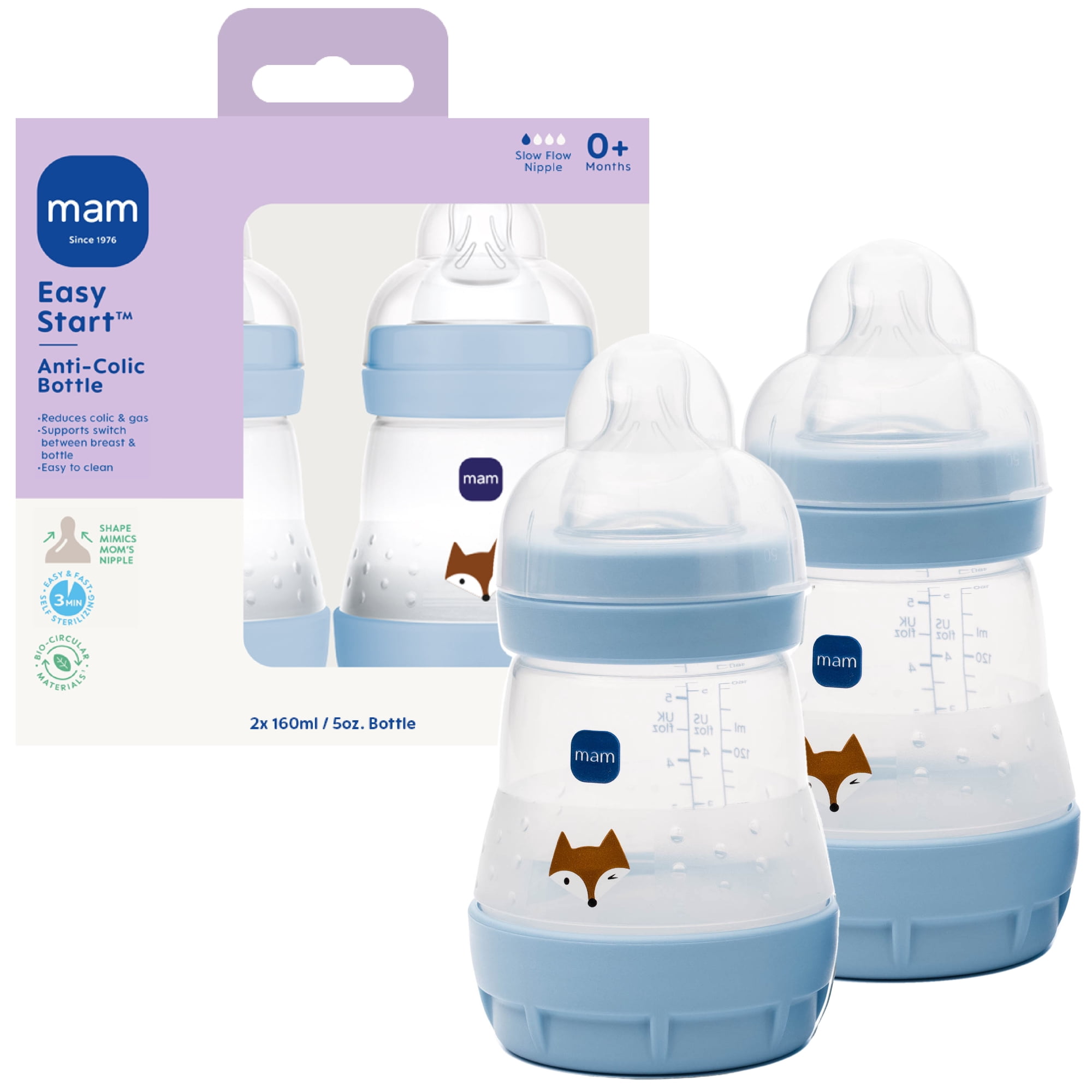 MAM Easy Start Anti-Colic Matte Bottle 5 oz, 2 pack Blue