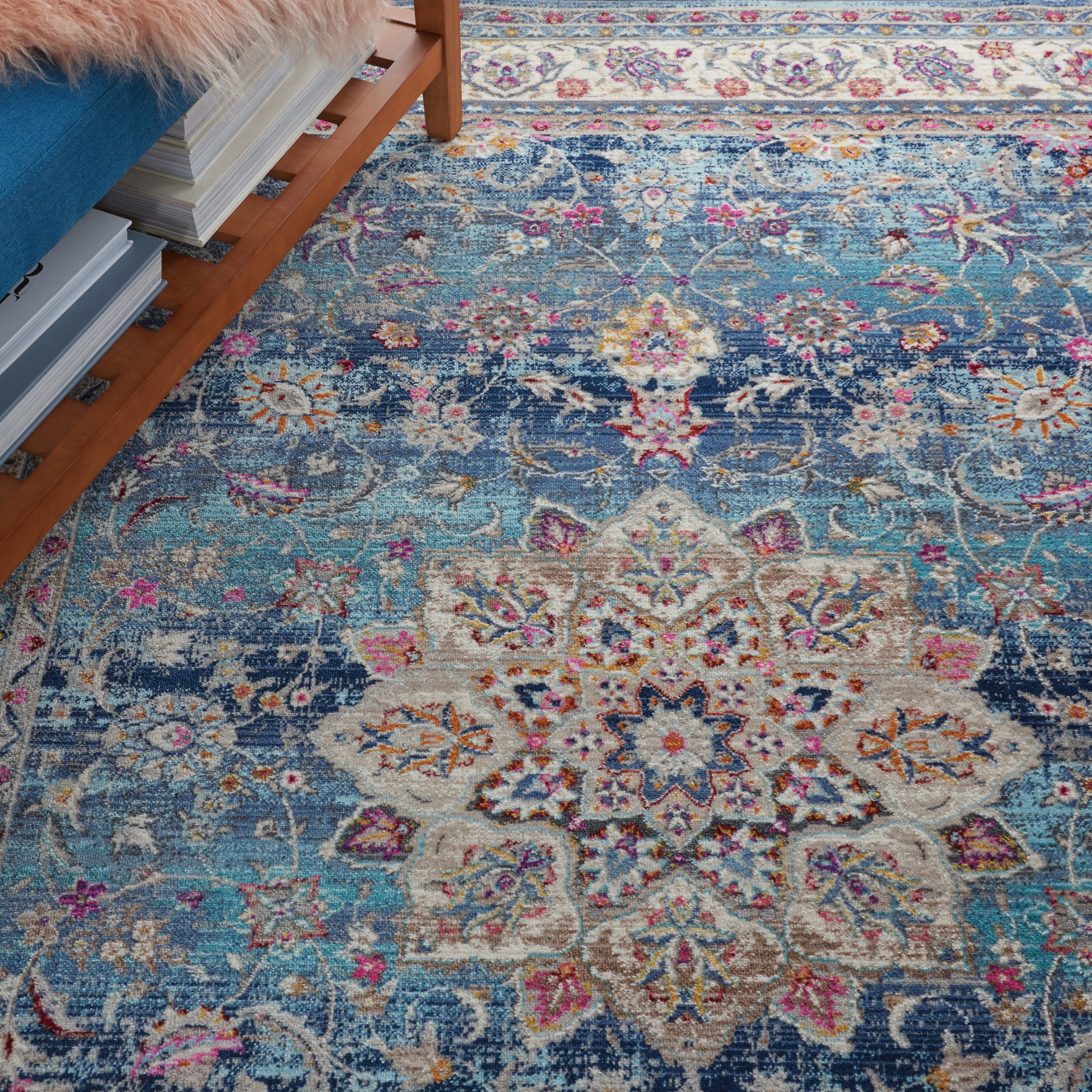 Nourison Vintage Kashan Oushak Bordered Teal Blue Area Rug Walmart