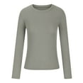 thumbnail image 4 of Idoravan Womens T Shirts Long Sleeve Crew Neck Basic Tee Women's Fall Fashion Long Sleeve Stretch Slim Fitted Ribbed T-Shirt Blouse Solid Basic Tops Dark Gray M, 4 of 5
