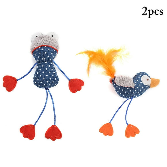 2 pièces grenouille chat jouet mignon interactif animal en peluche jouet pour animaux de compagnie à mâcher jouet oiseau chat jouet