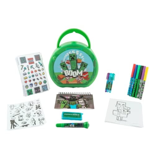 Minecraft Coloring & Sticker Activity Set Innovative Designs para niños con estuche de transporte de viaje