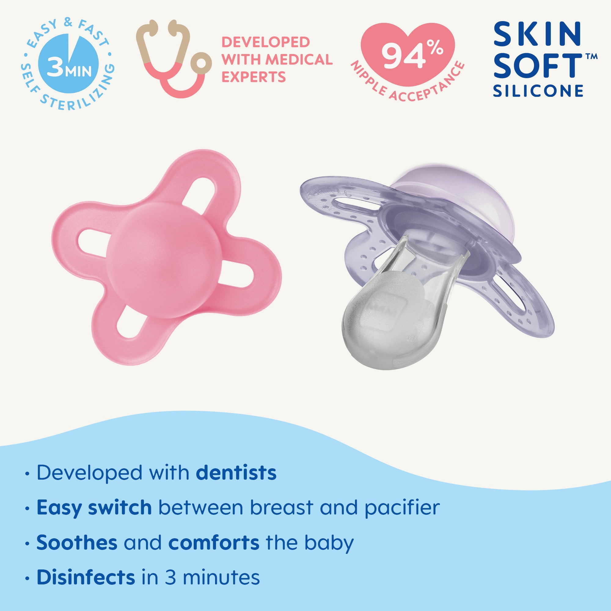 MAM Original Start Matte Non Deco Newborn Baby Pacifier, Best Pacifier for Breastfed Babies, 0-3 Months, Baby Girl, 4 Count