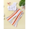 thumbnail image 2 of Wassery Toddler Girls Clothes Outfits Ruffles Sleeveless One Shoulder Sling Tank Tops+Rainbow Colorful Stripe Flare Pants 2Pcs Set 12M-5T, 2 of 9