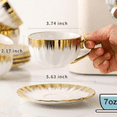 thumbnail image 2 of Cappuccino Cups with Saucers, 7 oz Porcelain Double Espresso Cups Set, Ceramic Turkish Coffee Cups with Gold Trim, Tea Cups Set of 6, Cafe Cups for Latte, Mocha, Au Lait, White, 2 of 6