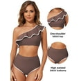 thumbnail image 6 of Eytino Womens Two Piece Swimsuit One Shoulder Bikini Set High Waisted Bathing Suits for Women Color Block Trim Ruffle Hem Swimsuits Swimwear Brown XL, 6 of 8
