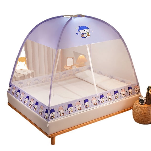 Mosquitera para cama con cierre de cremallera, puerta doble transpirable, mosquitera para tienda de dibujos animados con parte inferior para dormitorio, habitación infantil, parte superior a prue