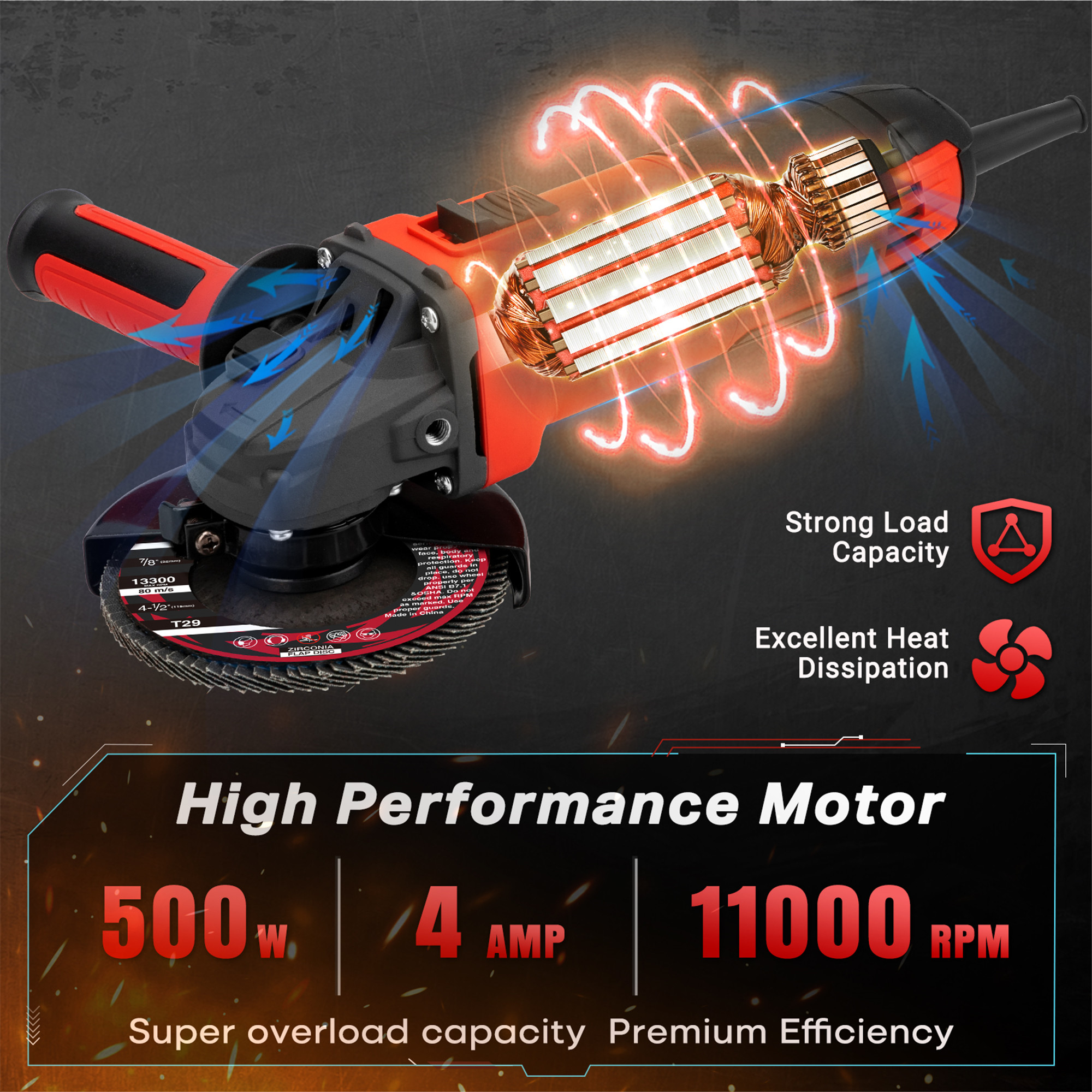 SHALL 4.5" Angle Grinder 11000 RPM with Accessories photo 5