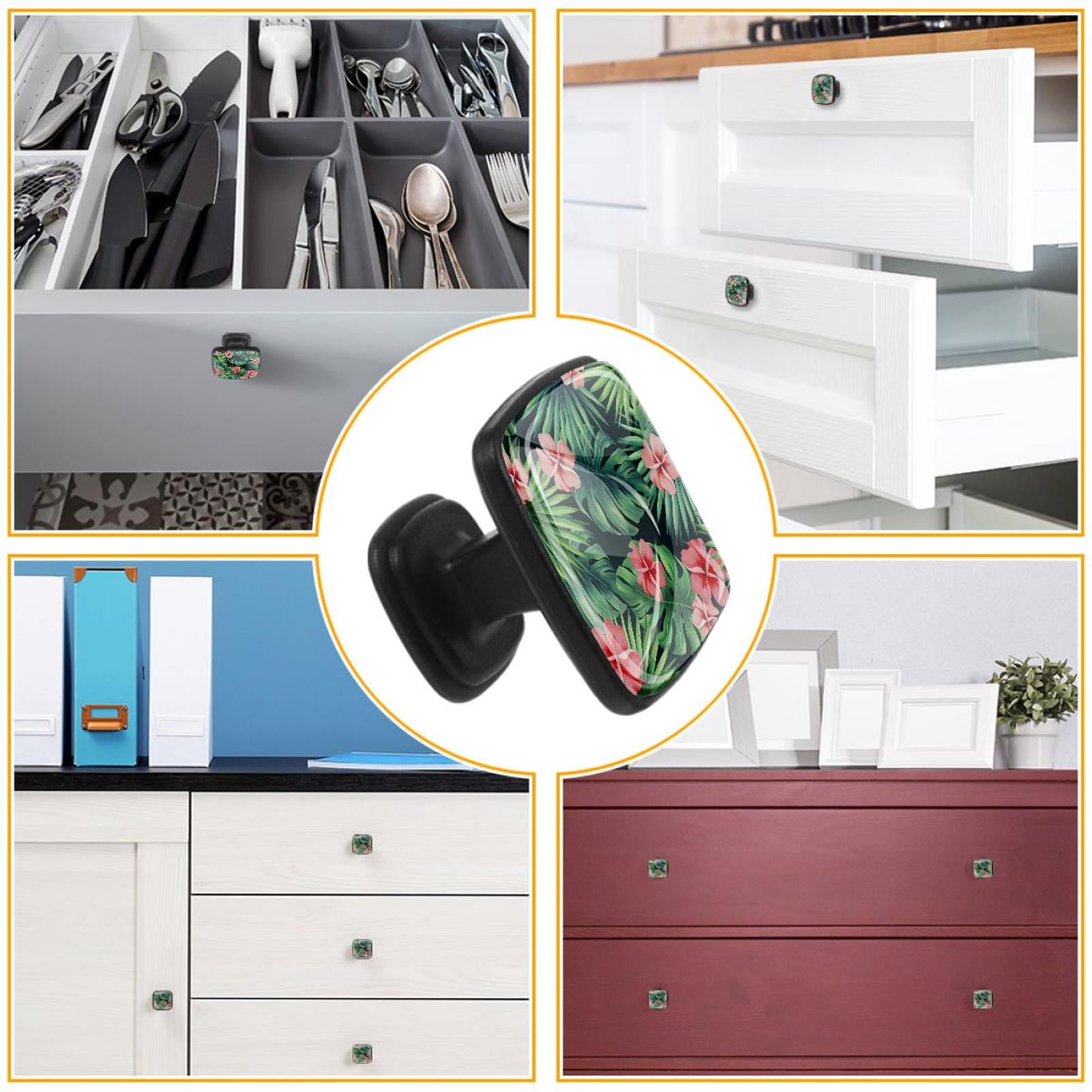 4 Pcs Cabinet Handle Drawer Pulls Tropical Green Knobs with Screws Square Furniture Office Cabinet Knob Decoration
