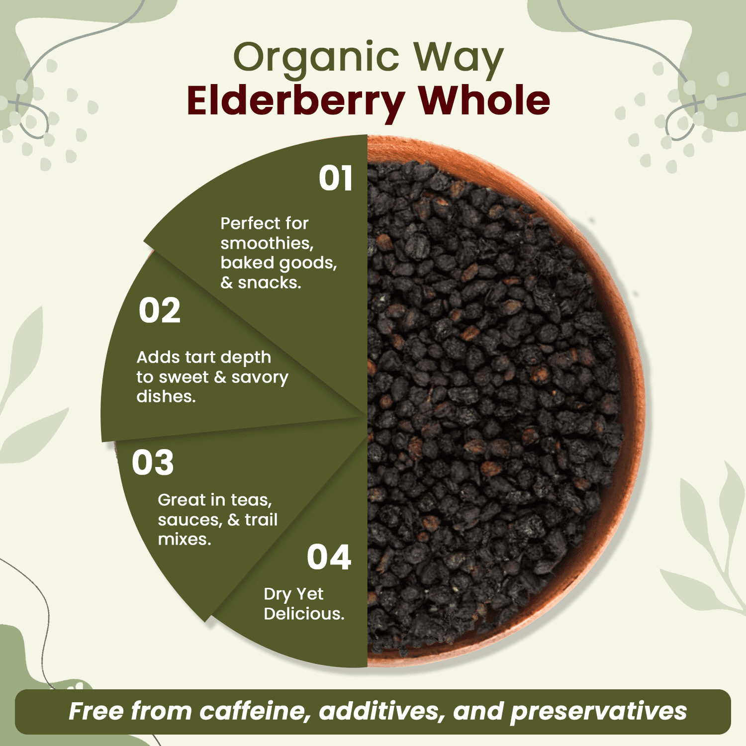Organic Way Dried Elderberry Whole, USDA Organic, Kosher Certified, Gluten-Free, (32 oz)