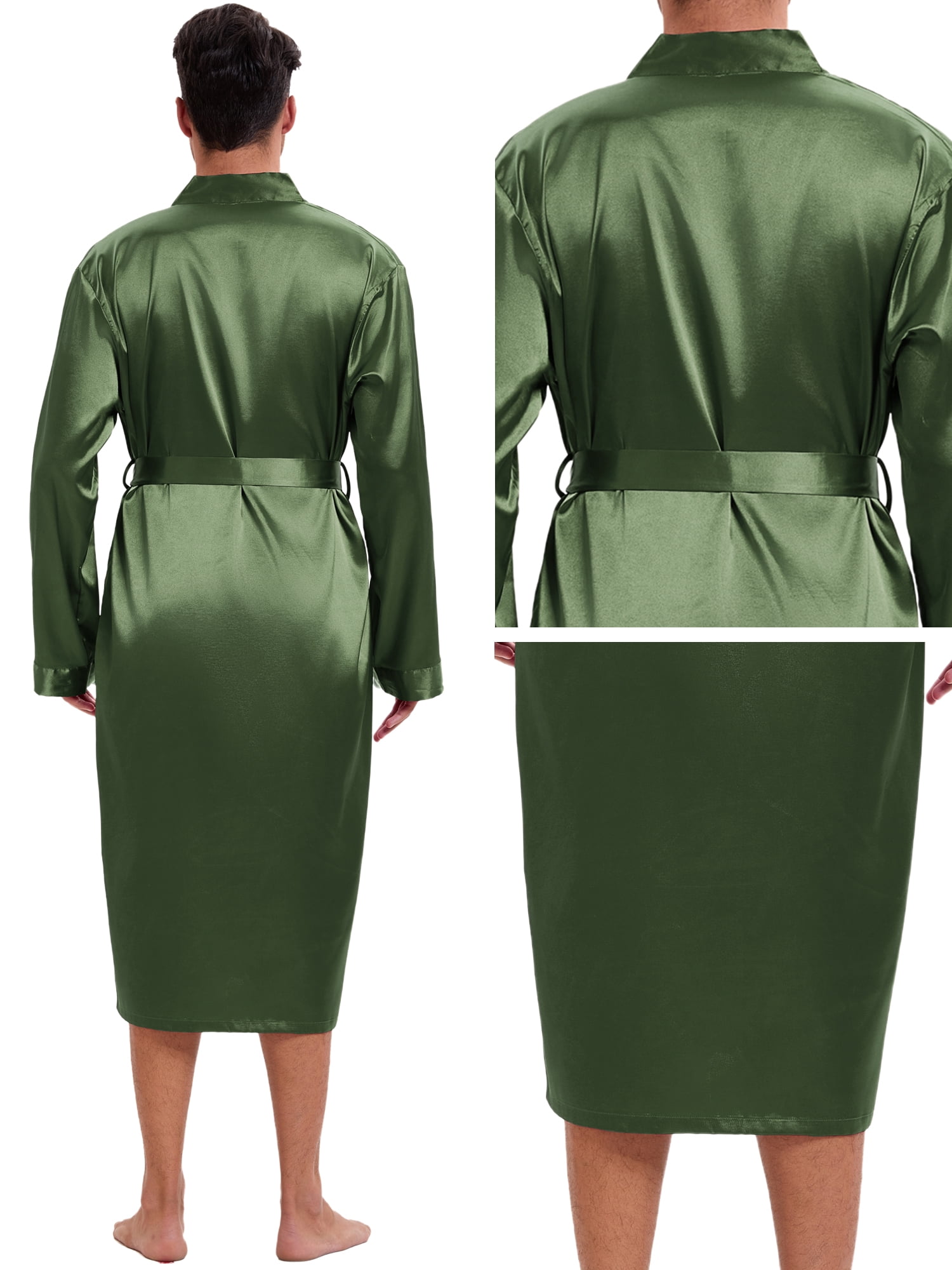 DARING DIVA Men's Long Sleeve Kimono Bathrobe Sleepwear with Shorts Set L Green