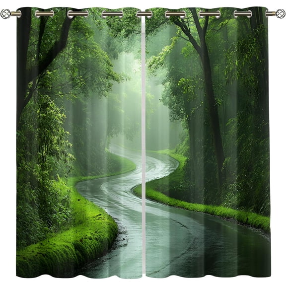 Misty Forest Blackout Curtains for Home Decor, Spinning Mountain Road Curtains, 3D Natural Landscape Grommet Curtain for Living Room Bedroom 26"W x 45"L (2 Pack)