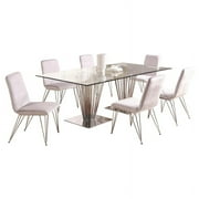 Milan Fiona 7-PC Rectangular Glass Dining Set w/Pedestal Base and 6 Gray Chairs