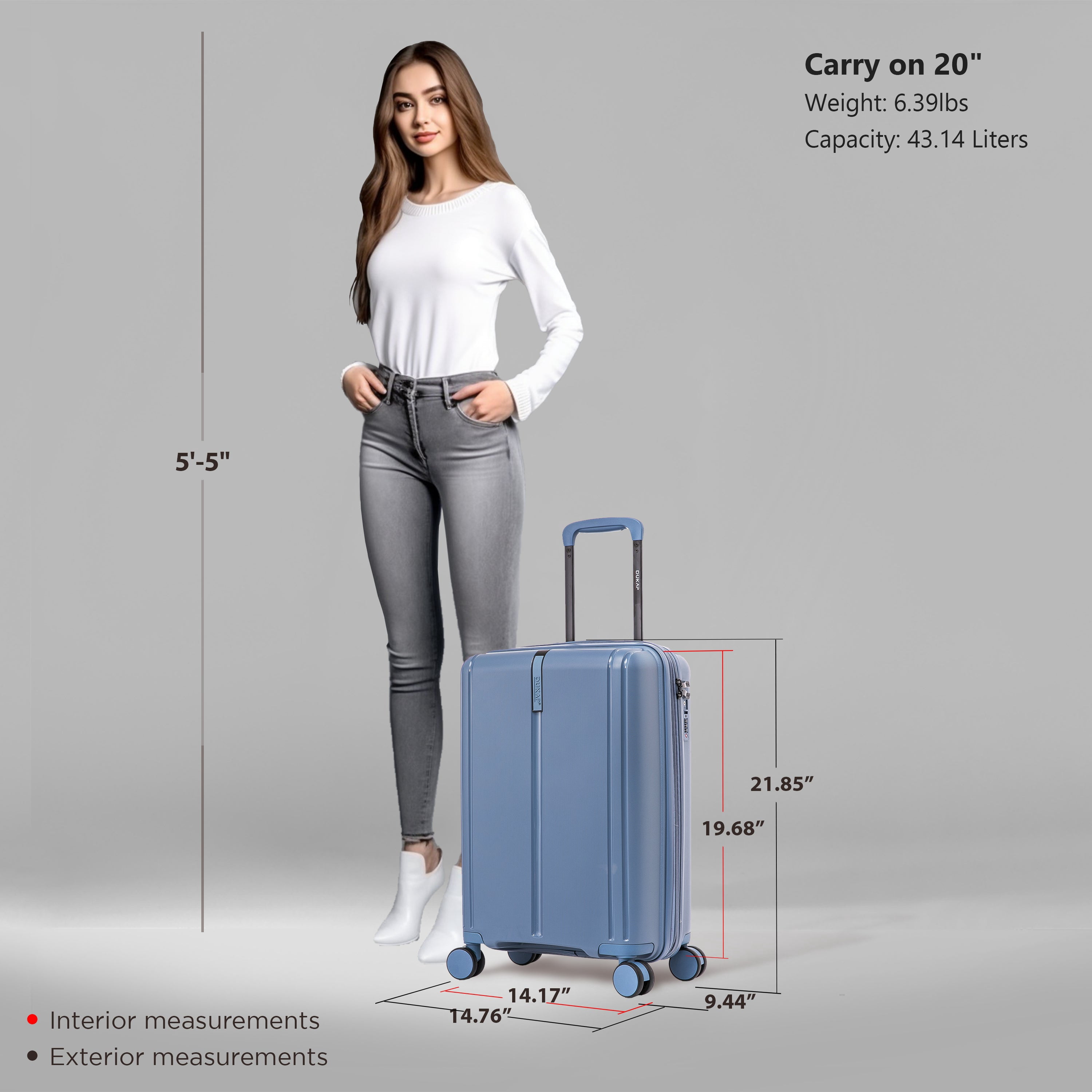 DUKAP AIRLEY 20" Lightweight Hardside Carry-On Luggage with Spinner Wheels, Handle and Trolley, Blue