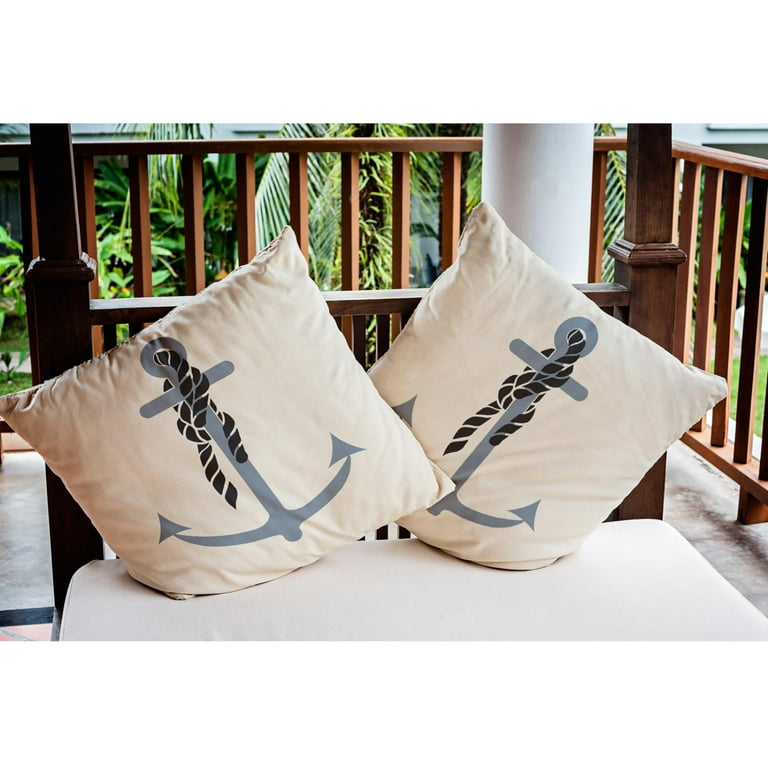 E by Design Anchor and Rope Nautical Indoor/Outdoor Throw Pillow