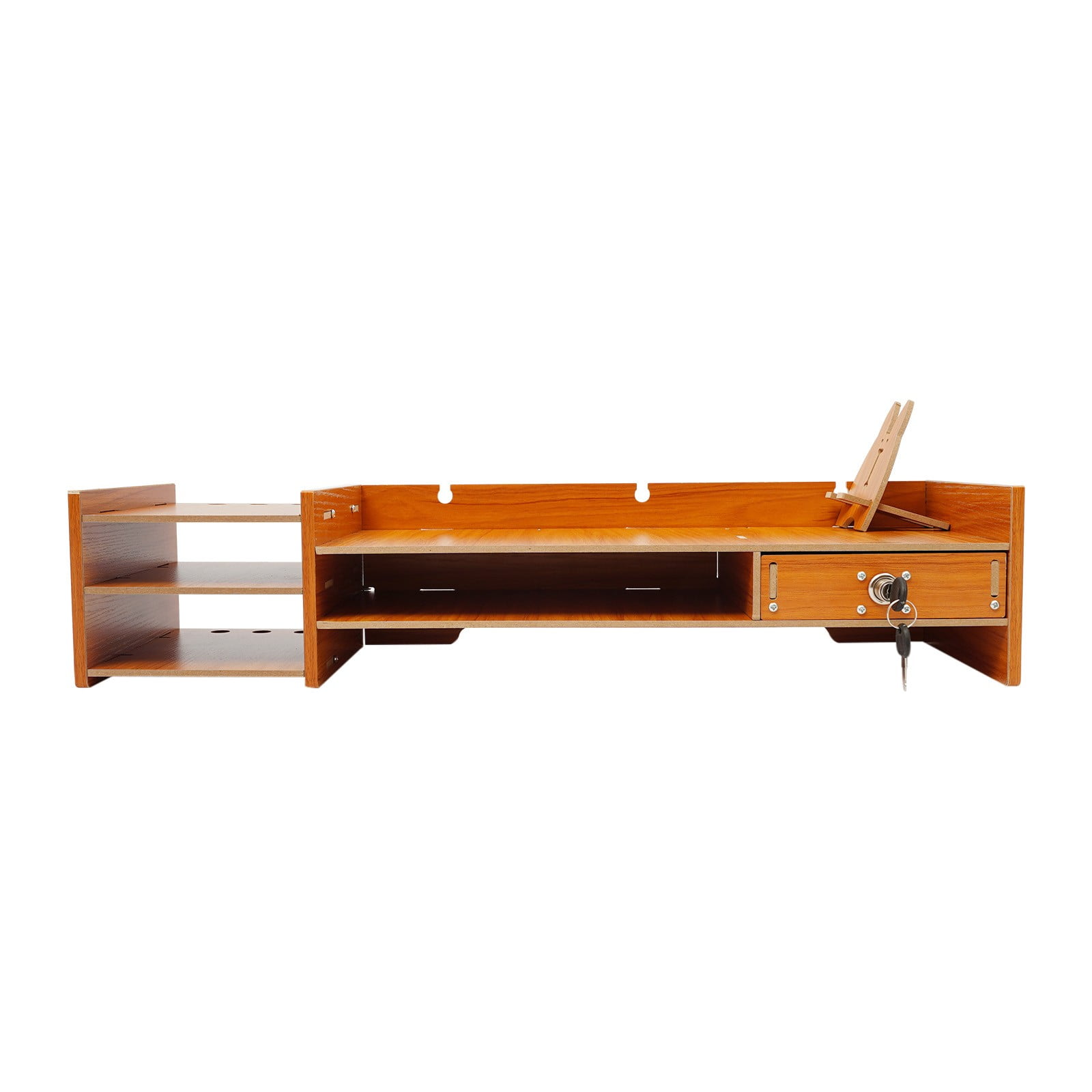 Wood Desk Organizer Stand W/Drawers Office Desktop Storage Monitor Holder Stand