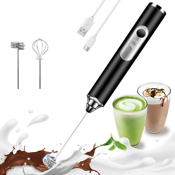 Handheld Milk Frother USB Rechargeable, 2 Heads Electric Whisk Foam Maker, 3 Speeds Detachable Stainless Steel Whisk Drink Mixer Foam Mini Blender for Coffee,Lattes,Cappuccino,Hot Chocolate,Egg,Black