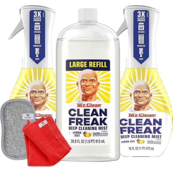 Bundle of Mr. Clean Freak Refill 30.9 oz and 2 Sprays 16 oz each All Purpose Cleaner Deep Cleaning Multisurface