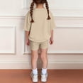 thumbnail image 4 of BVWKPCV Tween Girl Clothes 2 Piece Outfit Short-Sleeve Top +leggings Shorts Set Cute for Girls Outfits Size 7-14 Khaki 11-12Y, 4 of 6