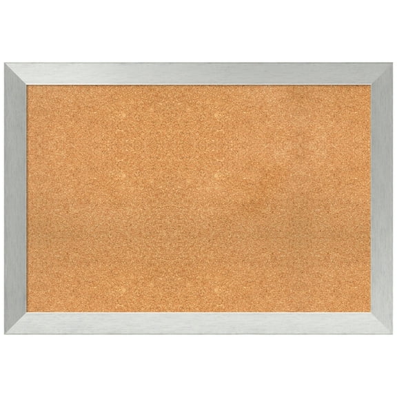 Amanti Art Natural Cork Board Wood Framed Brushed Sterling Silver Bulletin Board 40 in. x 28 in.
