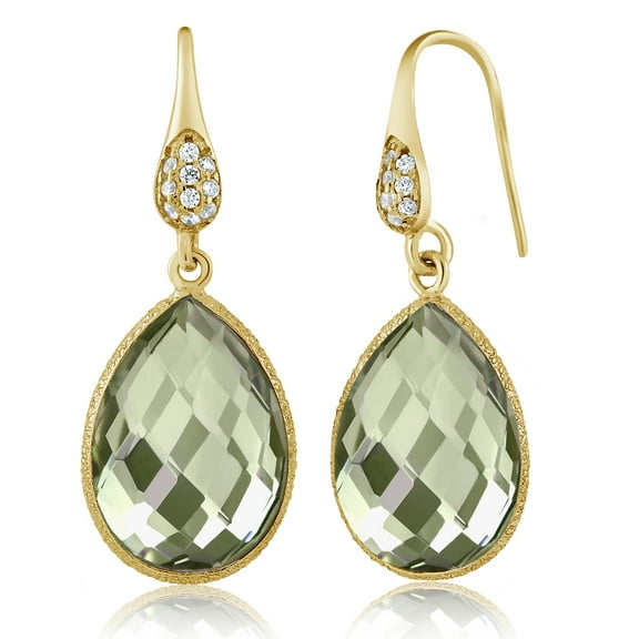 Gem Stone King 13.00 Cttw Green Prasiolite Amethyst Teardrop Dangle Earrings for Womwn | 18K Yellow Gold Plated Silver | 16X12MM Pear Shape | Fine Jewelry Gifts for Her Mom Women Wife